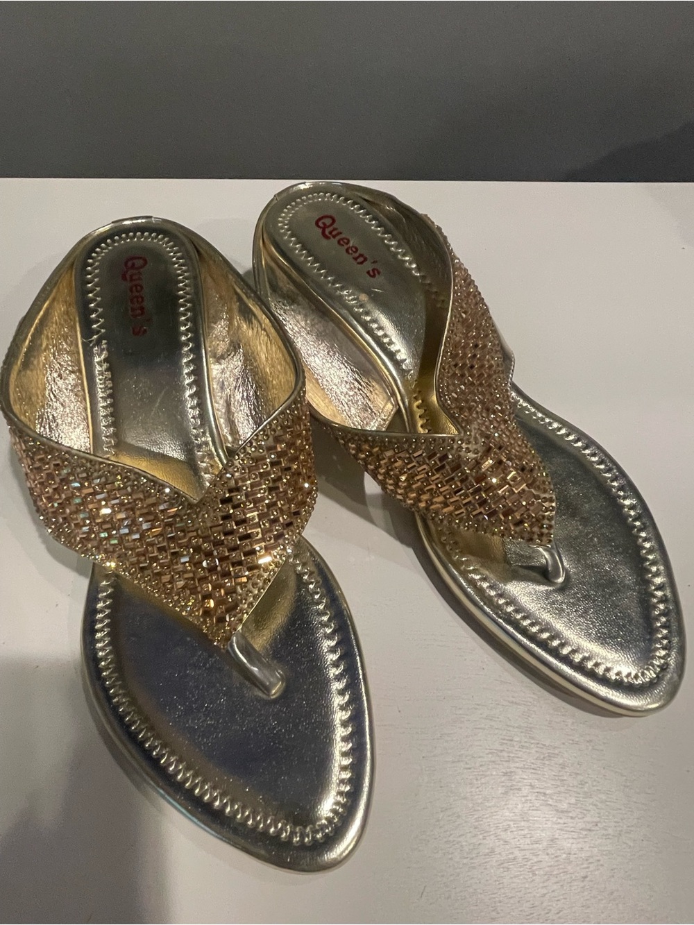 Gold Jeweled Thong Sandals for Women
